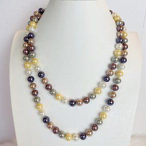 Kenneth Jay Lane Necklace Pastel Glass Pearl Long Signed KJL Jewelry